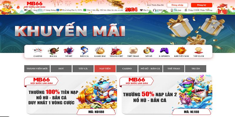 Khuyến mãi MB66 với giao dịch nạp tiền sở hữu nhiều giá trị khủng